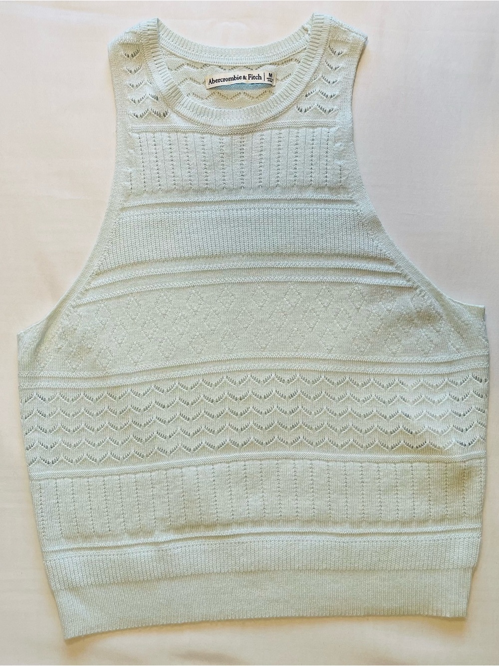 Abercrombie & Fitch Women's Light Blue Textured Knit Sleeveless Top